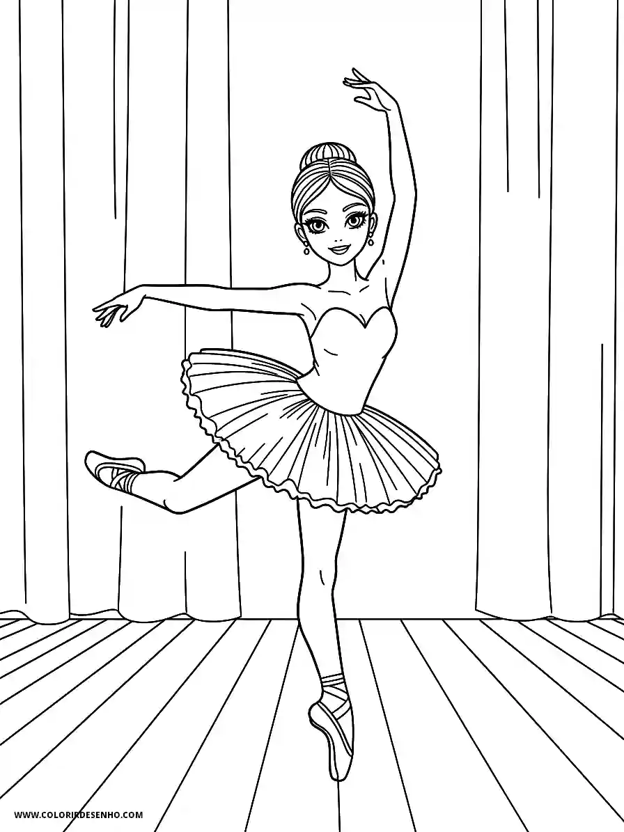 Cute Manga Style Ballerina Performing An Attitude Pose On Stage Coloring Page