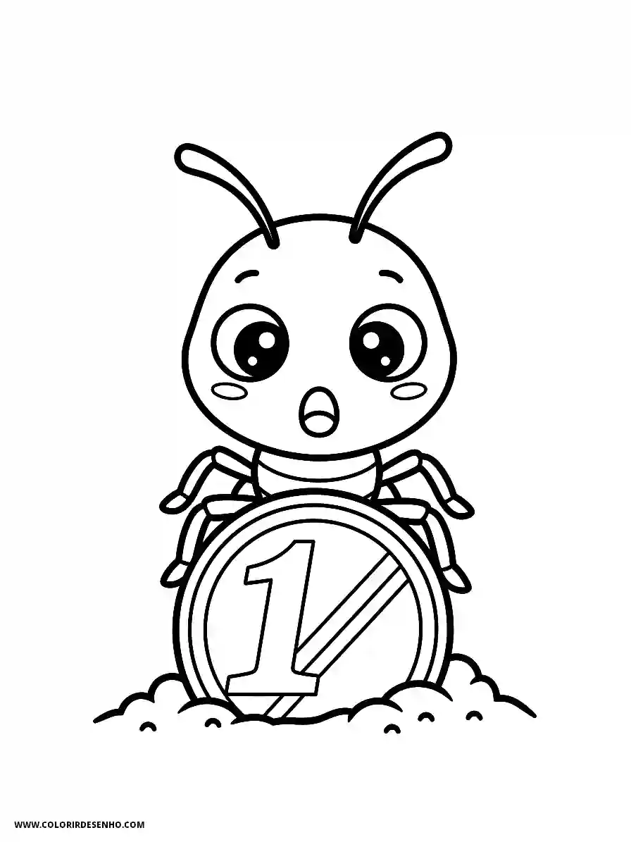 Ant Coloring Pages (136+ Free Printables) 124 Cute shocked ant kawaii style finding a huge human currency in dirt