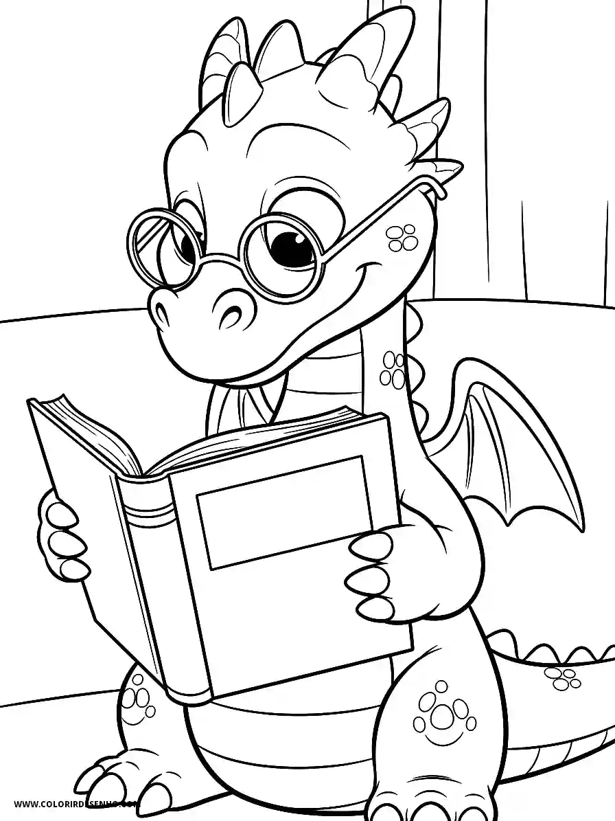Dragon Coloring Pages (252+ Free Printables) 230 Dragon 3D Animation Style Reading a Book While Wearing Tiny Glasses Coloring Page Adorable