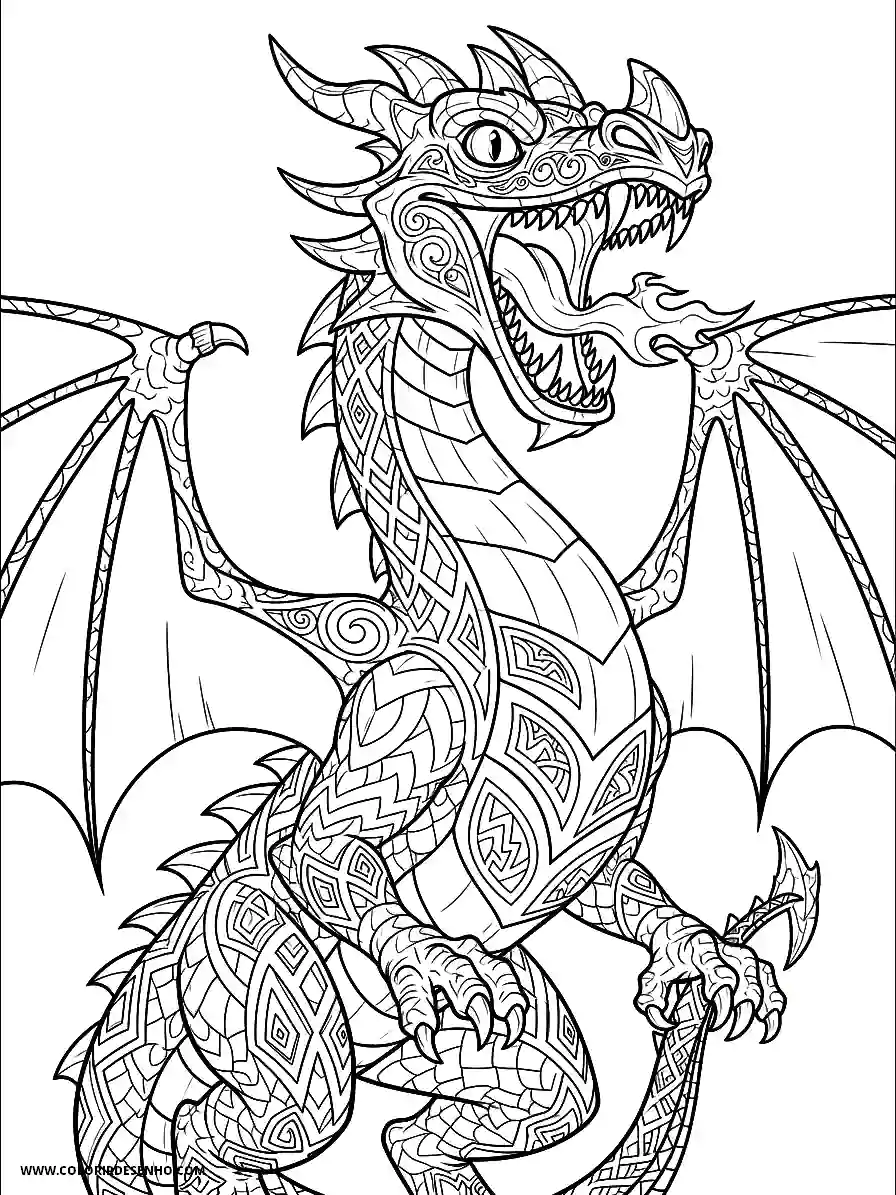 Dragon Coloring Pages (252+ Free Printables) 231 Dragon 3D Animation Style Roaring Majestically From a Low Angle Perspective Coloring Page
