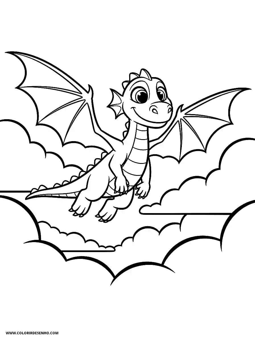 Dragon Coloring Pages (252+ Free Printables) 232 Dragon 3D Animation Style Soaring Through the Clouds With Fully Extended Wings Coloring Sheet