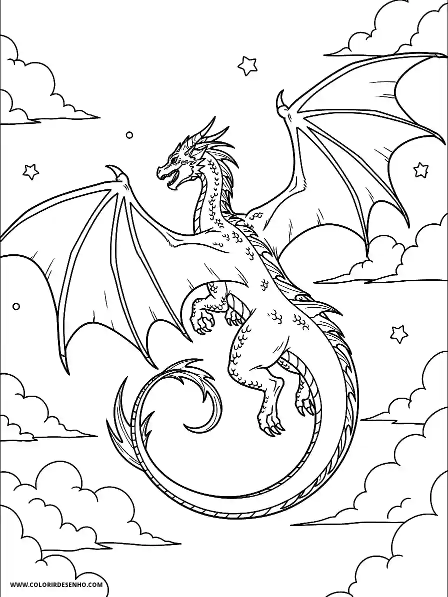 Dragon Coloring Pages (252+ Free Printables) 233 Dragon Anime Style Ascending Skyward Seen From the Back Coloring Sheet