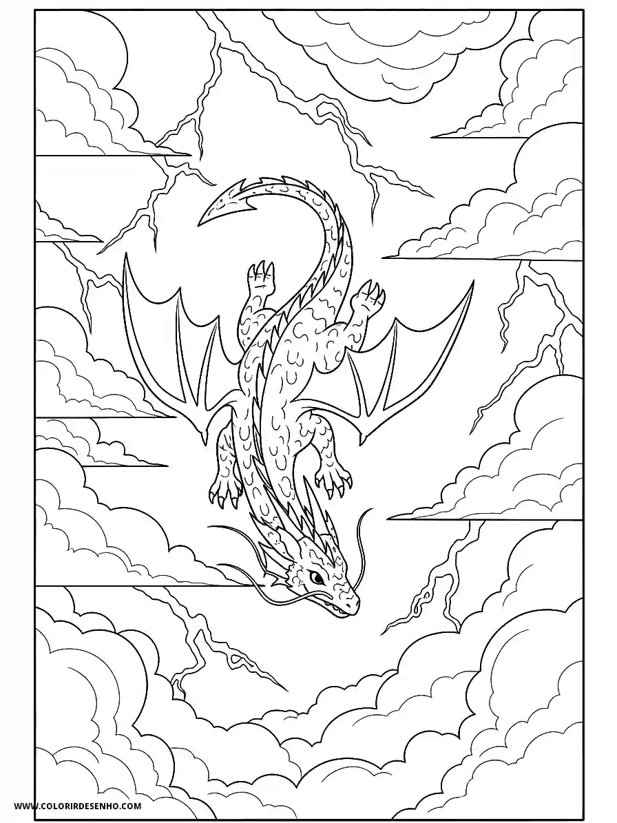 Dragon Coloring Pages (252+ Free Printables) 234 Dragon Anime Style Diving Downward Through a Stormy Sky Coloring Page Cute