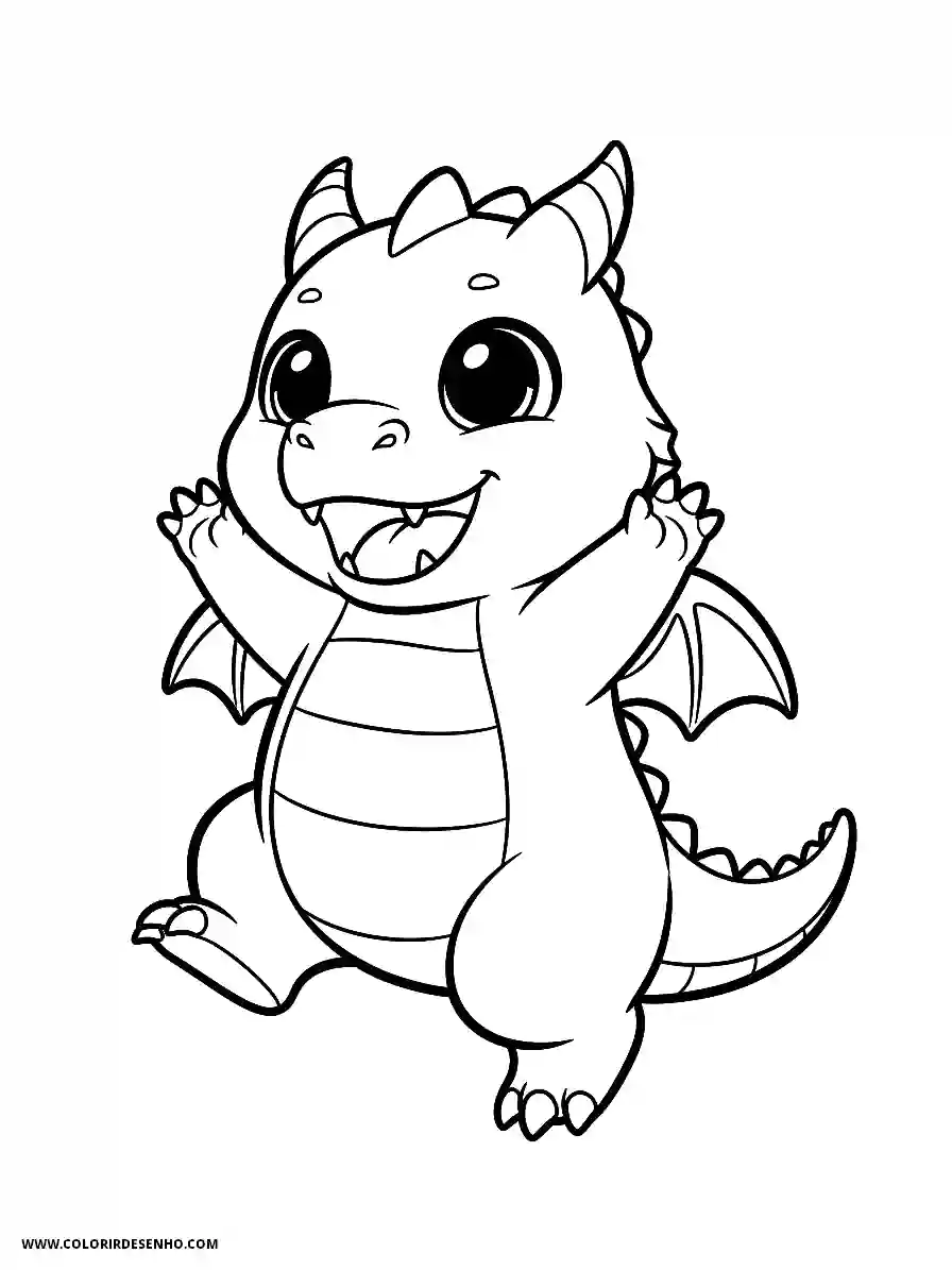 Dragon Coloring Pages (252+ Free Printables) 238 Dragon Chibi Style Dancing Happily With Raised Arms Coloring Page Adorable