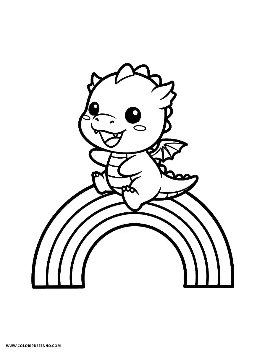 Dragon Coloring Pages (252+ Free Printables) 239 Dragon Chibi Style Gliding Along a Rainbow With a Thrilled Expression Coloring Sheet