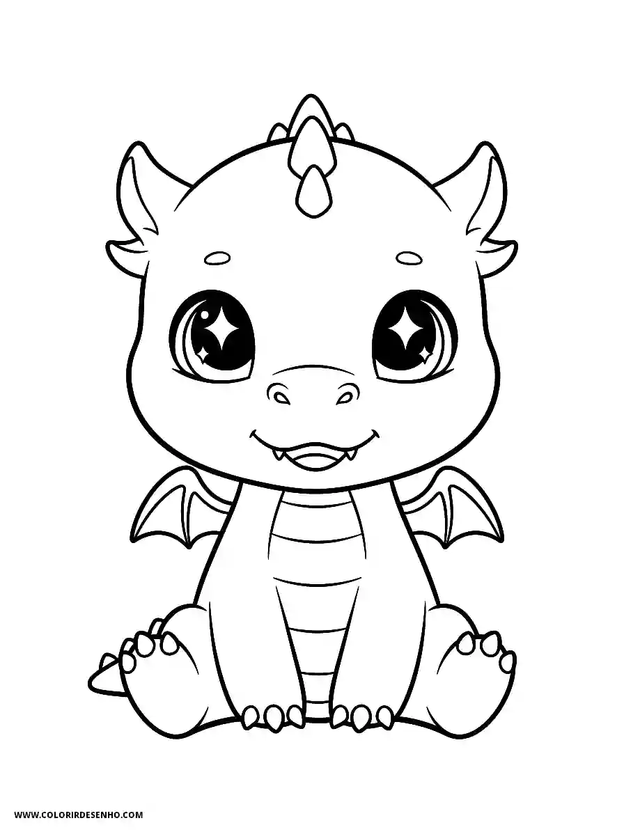 Dragon Coloring Pages (252+ Free Printables) 241 Dragon Chibi Style Resting Playfully With Large Shimmering Eyes Coloring Sheet