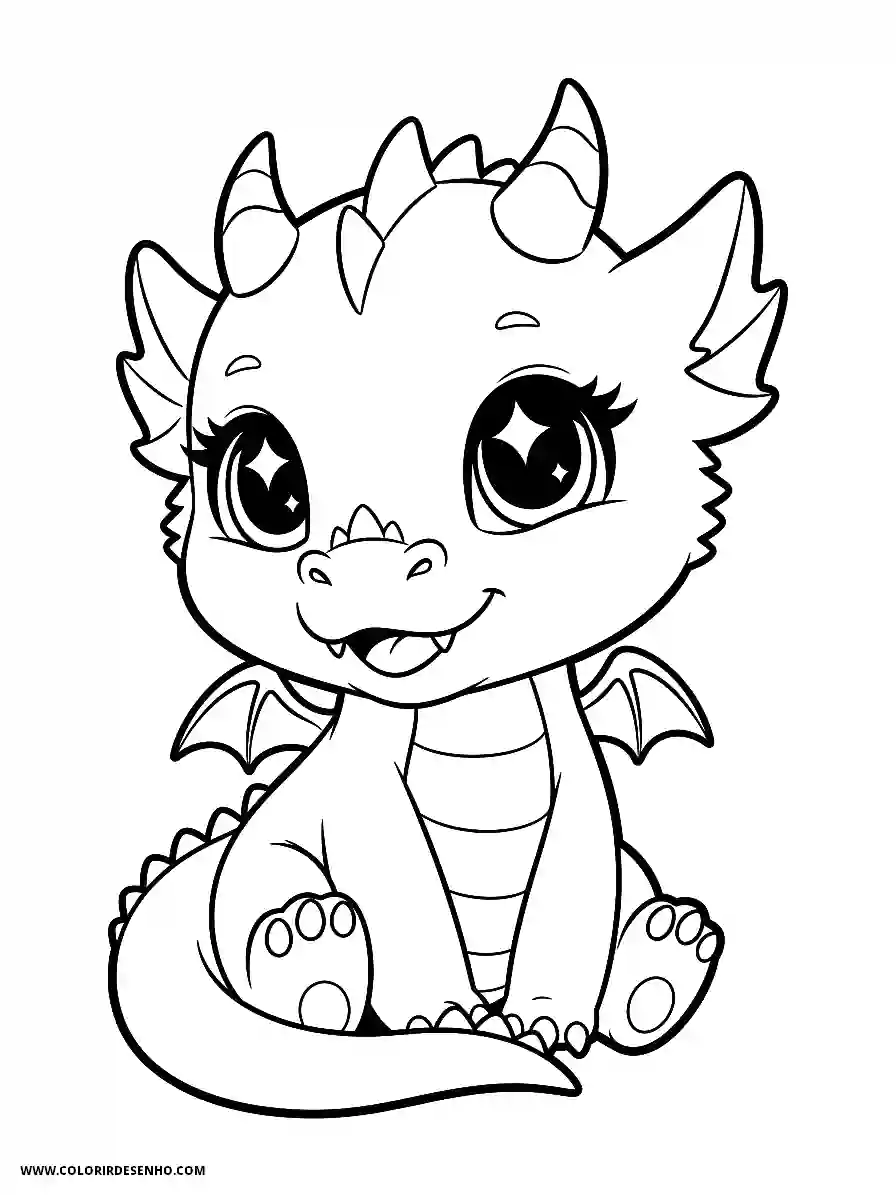 Dragon Coloring Pages (252+ Free Printables) 243 Dragon Chibi Style Sitting Playfully With Big Sparkling Eyes Coloring Page