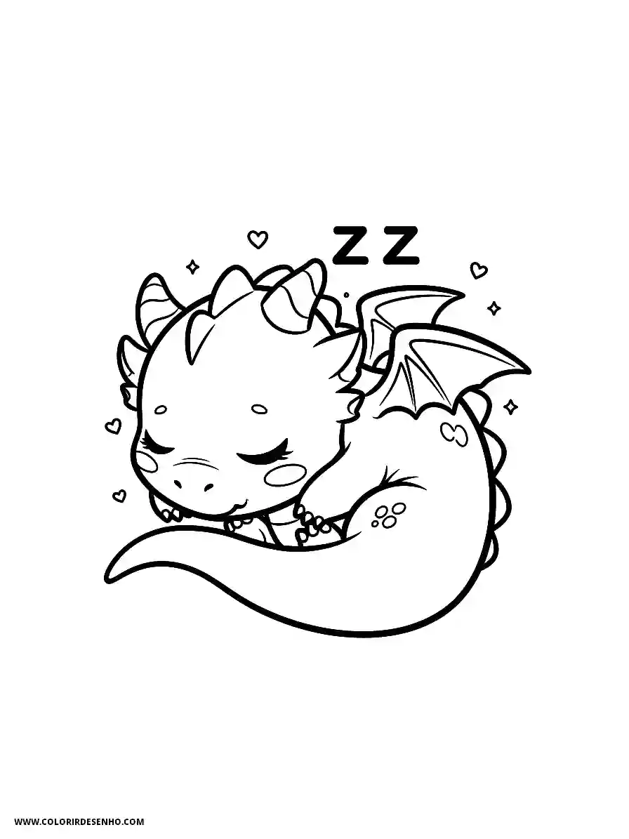 Dragon Coloring Pages (252+ Free Printables) 247 Dragon Kawaii Style Resting Tightly Curled With a Small Sweet Smile Coloring Sheet Adorable