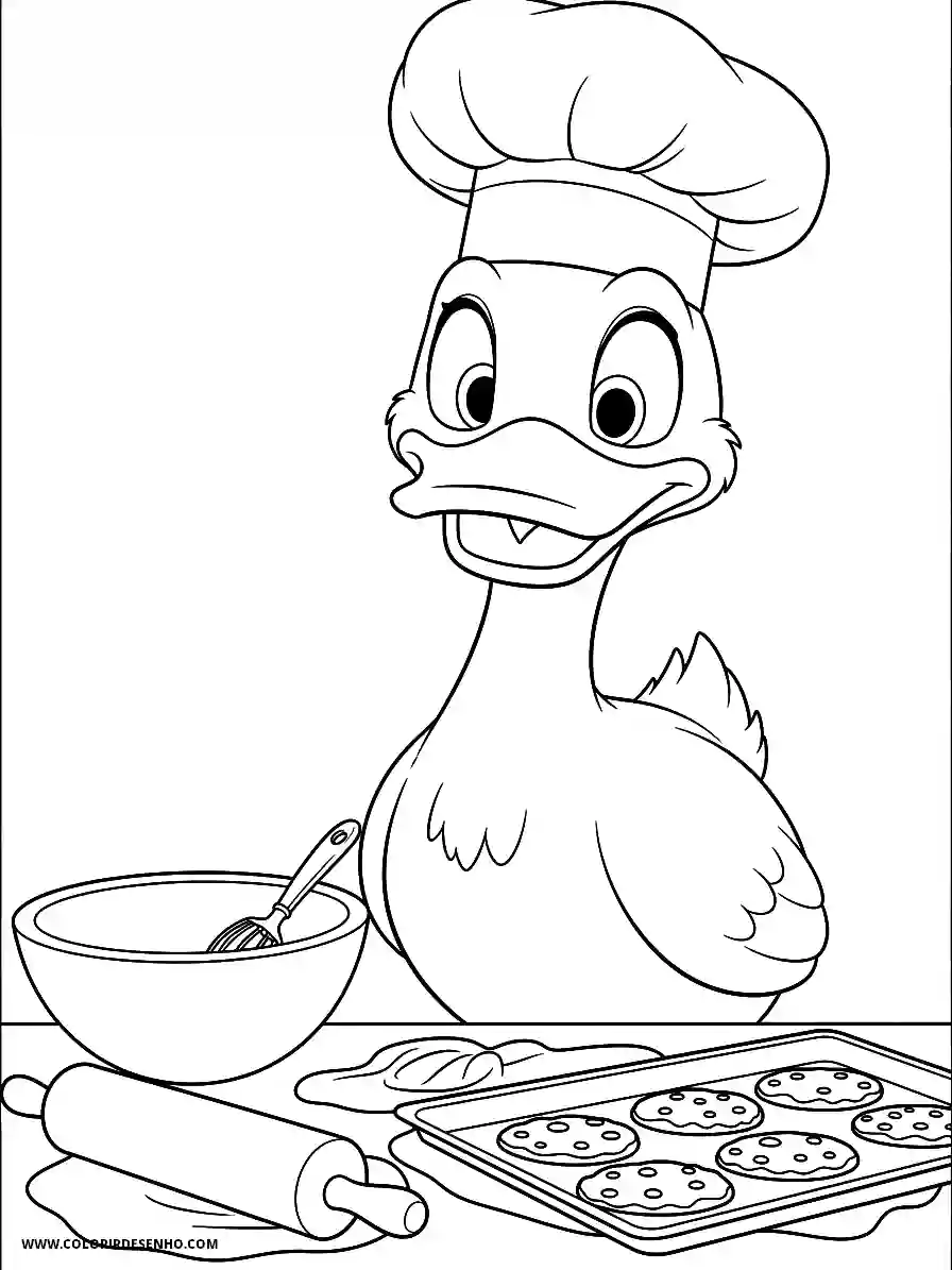 Duck Coloring Pages (179+ Free Printables) 159 Duck 3D Animation Style Baking Cookies While Wearing a Chef Hat Coloring Sheet