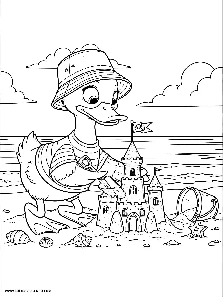 Duck Coloring Pages (179+ Free Printables) 160 Duck 3D Animation Style Building a Sandcastle at the Beach Coloring Page Adorable