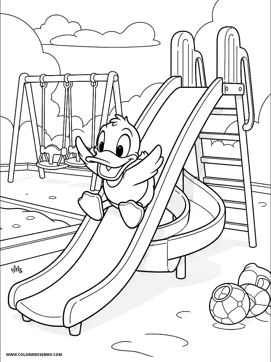 Duck Coloring Pages (179+ Free Printables) 161 Duck 3D Animation Style Sliding Down a Playground Slide Coloring Page Cute