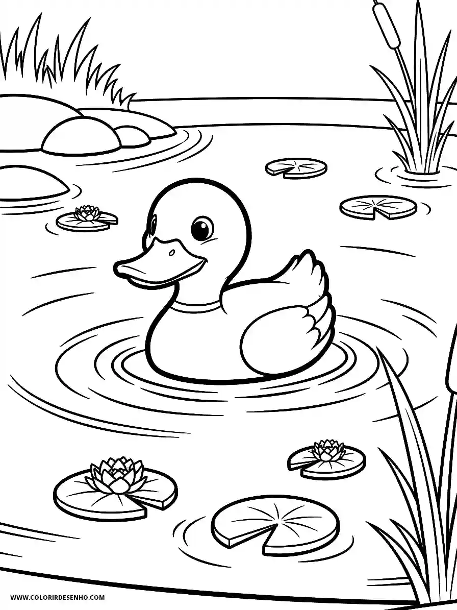Duck Coloring Pages (179+ Free Printables) 162 Duck 3D Animation Style Swimming Calmly in a Pond Coloring Page