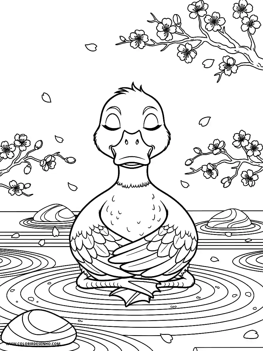 Duck Coloring Pages (179+ Free Printables) 163 Duck Anime Style Meditating in a Zen Garden Coloring Page