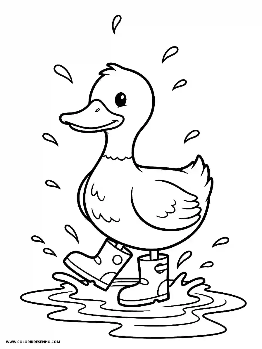 Duck Coloring Pages (179+ Free Printables) 166 Duck Cartoon Style Splashing in Puddles While Wearing Rain Boots Coloring Sheet