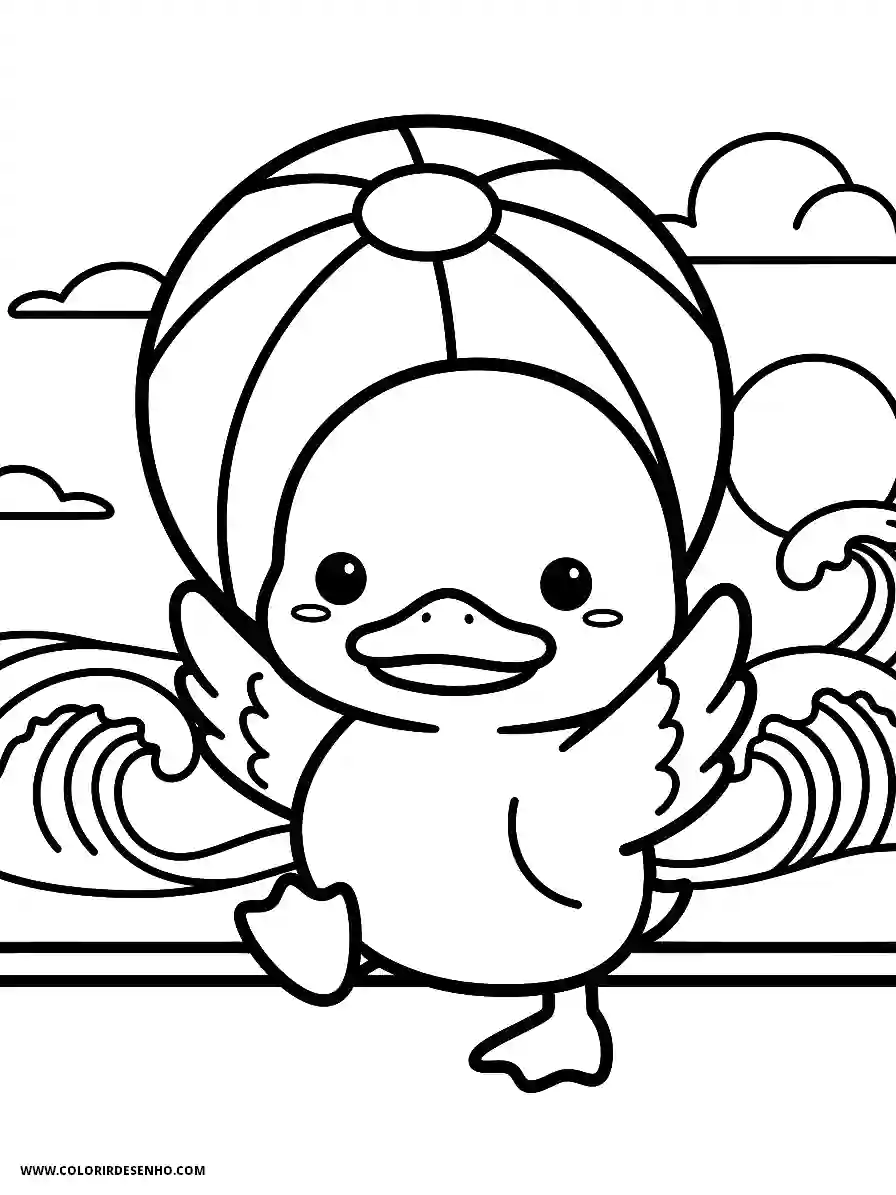 Duck Coloring Pages (179+ Free Printables) 167 Duck Chibi Style Playing With a Beach Ball Coloring Page