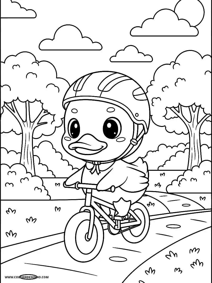 Duck Coloring Pages (179+ Free Printables) 168 Duck Chibi Style Riding a Bicycle in the Park Coloring Page Cute