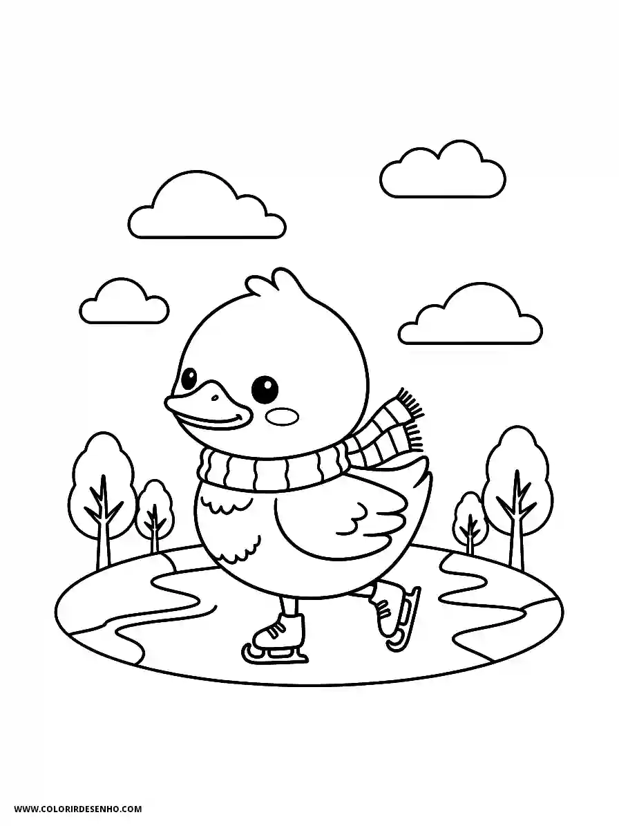 Duck Coloring Pages (179+ Free Printables) 173 Duck Kawaii Style Ice Skating on a Frozen Pond Coloring Page