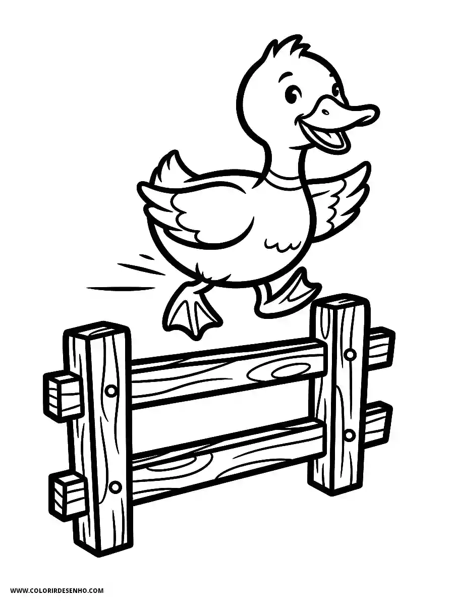 Duck Coloring Pages (179+ Free Printables) 174 Duck Line Art Style Jumping Over a Fence Excitedly Coloring Page