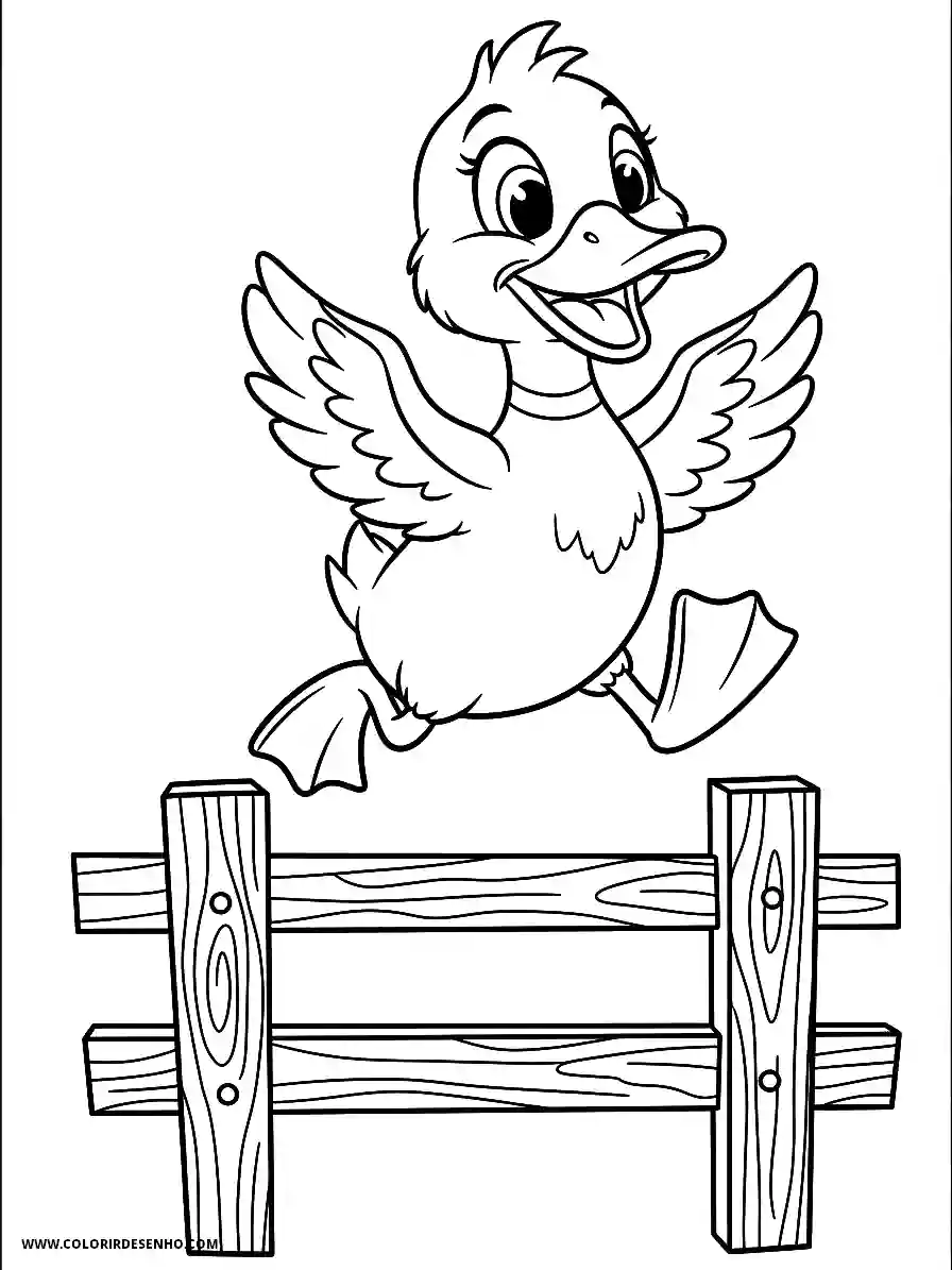 Duck Coloring Pages (179+ Free Printables) 175 Duck Line Art Style Leaping Happily Over a Fence Coloring Sheet