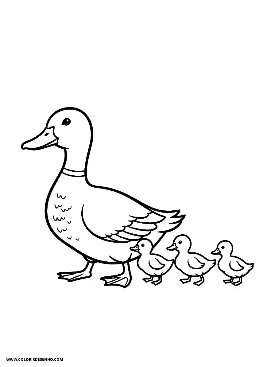 Duck Coloring Pages (179+ Free Printables) 176 Duck Line Art Style Waddling Along With Ducklings Following Behind Coloring Page