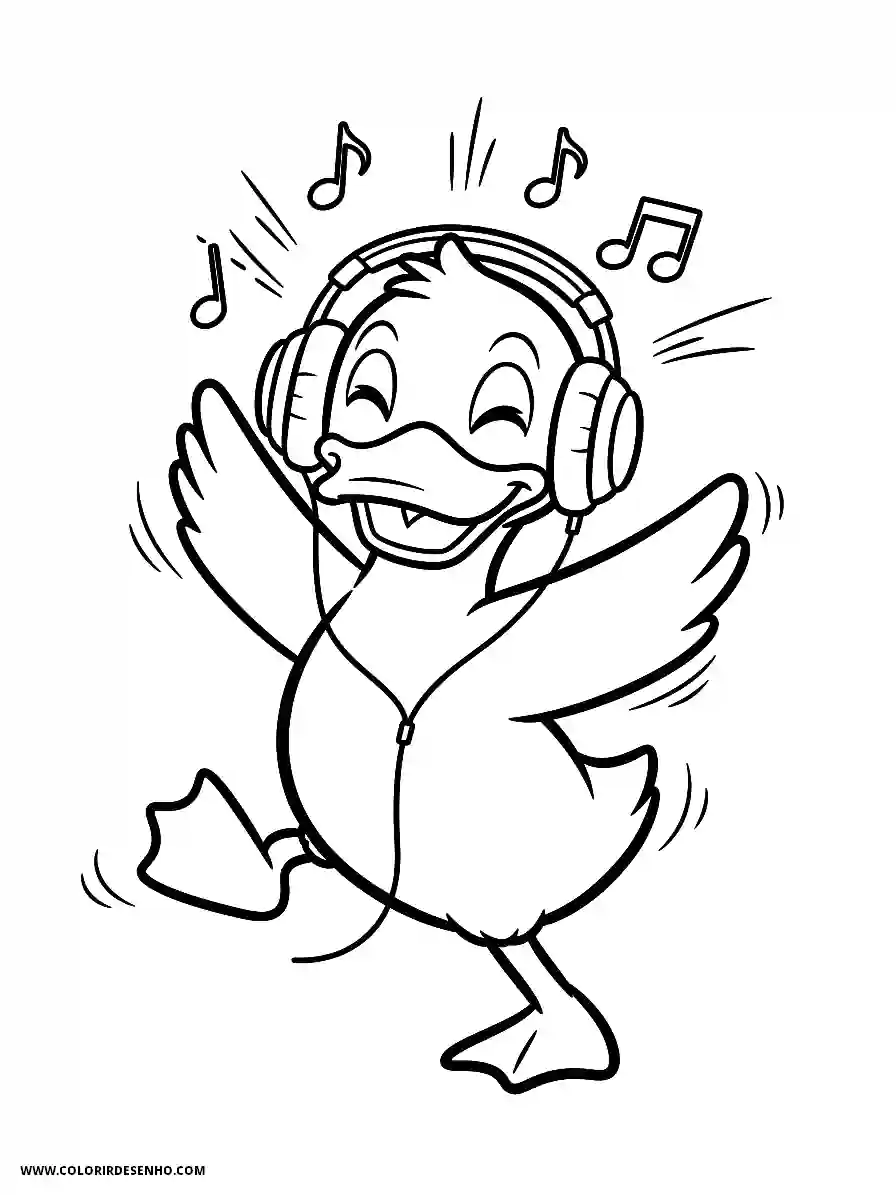 Duck Coloring Pages (179+ Free Printables) 177 Duck Manga Style Dancing With Headphones While Listening to Music Coloring Page