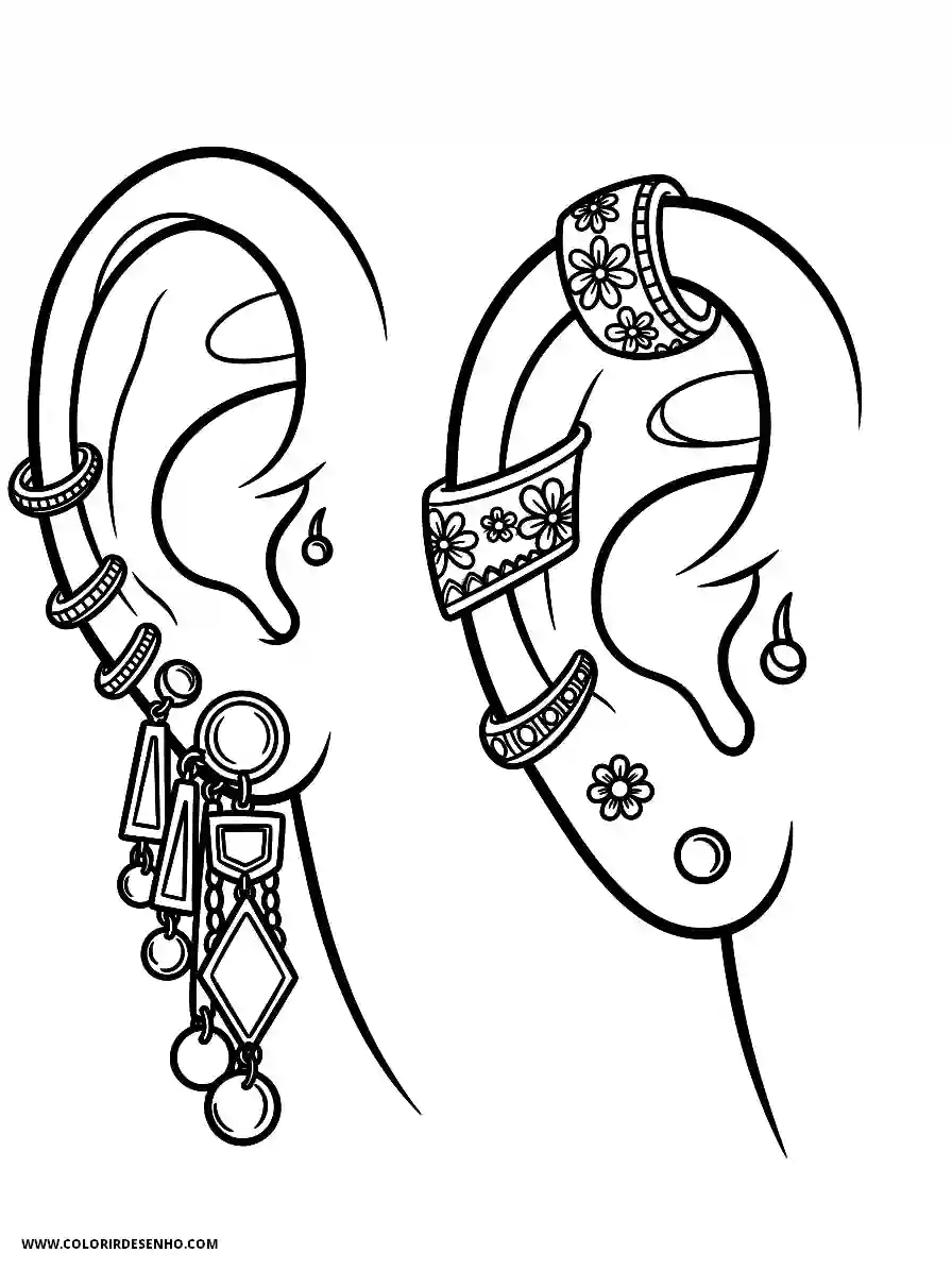 Ear Coloring Pages (26+ Free Printables) 19 Ear 3D Animation Style Wearing Stylish Earrings and Jewelry Coloring Sheet