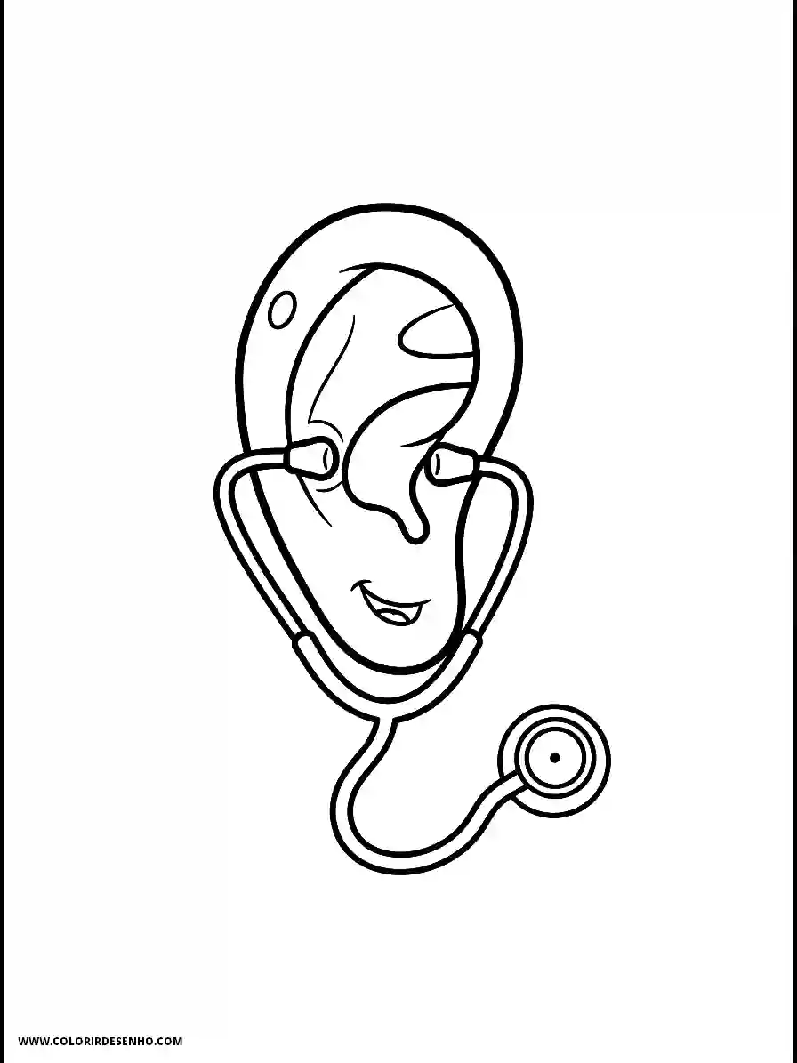Ear Coloring Pages (26+ Free Printables) 18 Ear 3D Animation Style Wearing a Stethoscope in a Medical Theme Coloring Page Adorable
