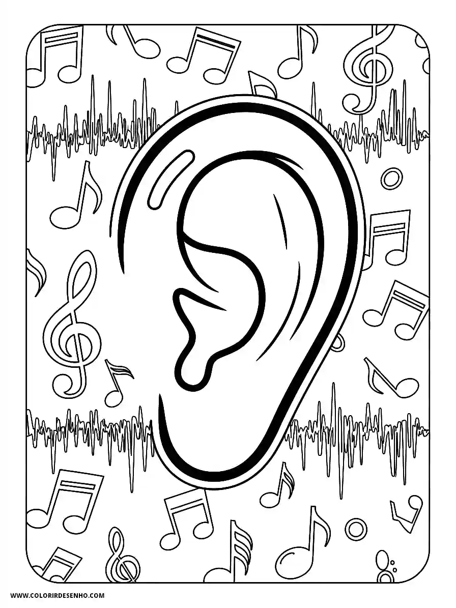 Ear Coloring Pages (26+ Free Printables) 22 Ear Line Art Style Encircled by Flowing Music Notes and Sound Waves Coloring Sheet Cute