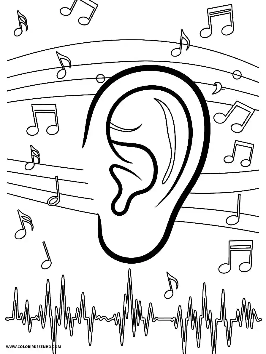 Ear Coloring Pages (26+ Free Printables) 24 Ear Line Art Style Surrounded by Musical Notes and Sound Waves Coloring Page Cute