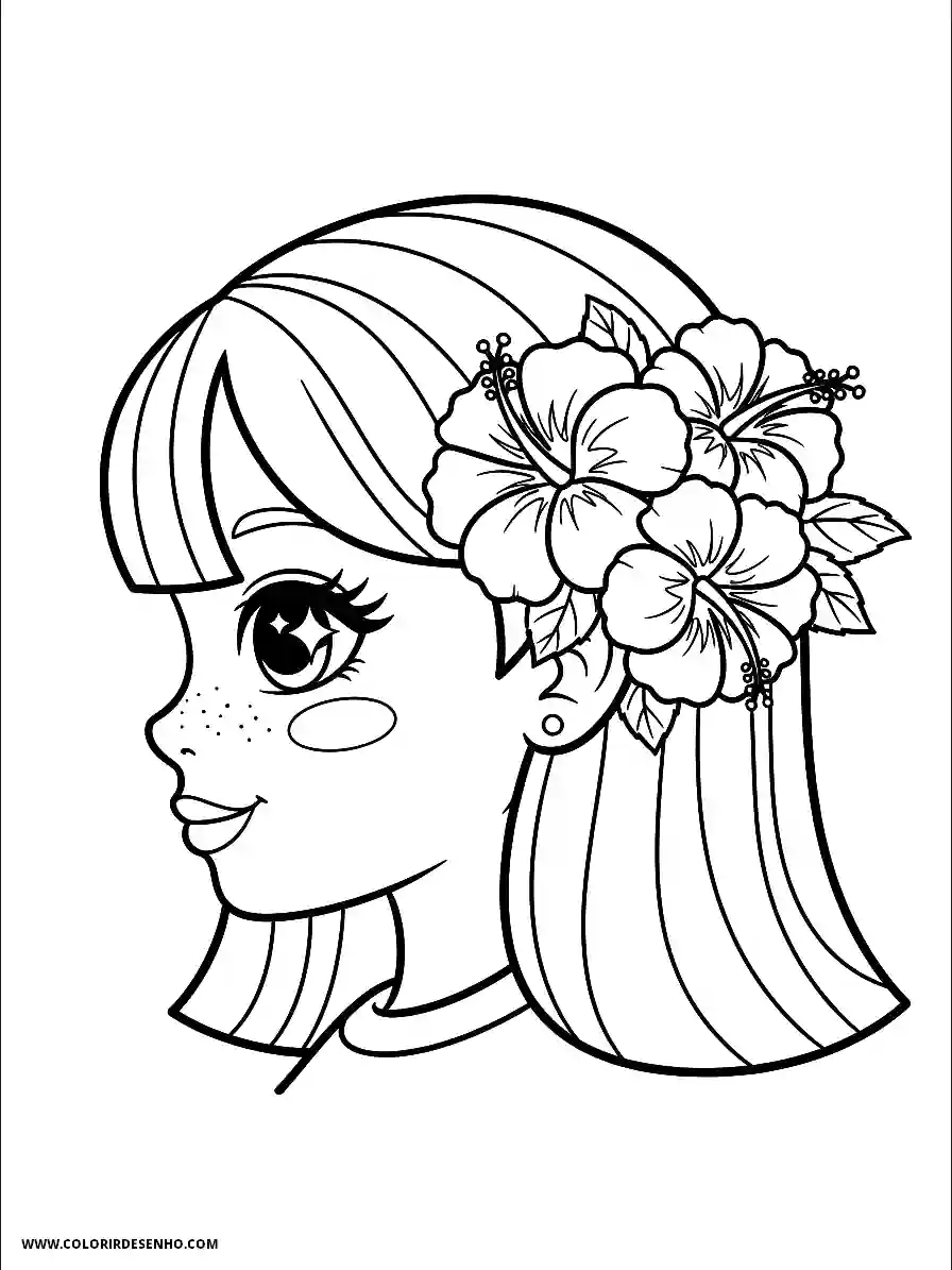 Ear Coloring Pages (26+ Free Printables) 26 Easy Hibiscus Kawaii Style Tucked Behind a Smiling Girls Ear Coloring Sheet Tropical