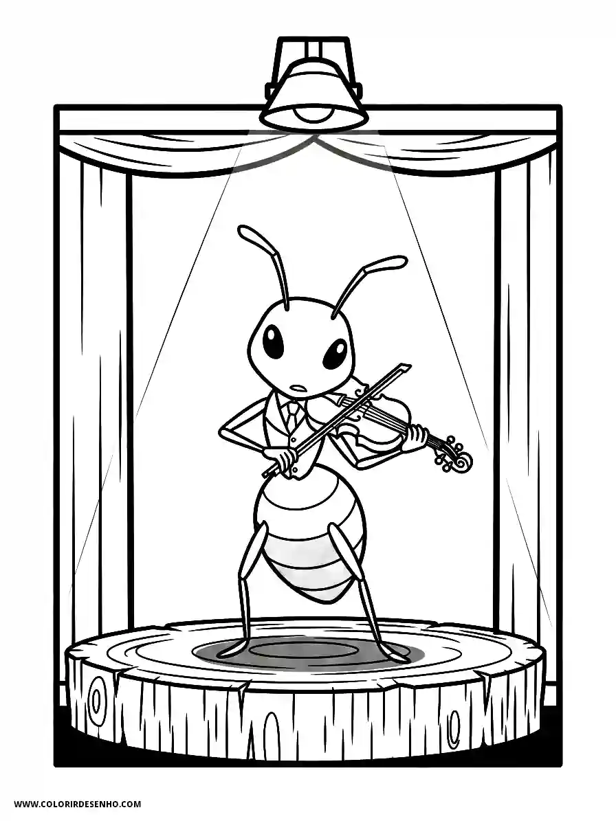 Ant Coloring Pages (136+ Free Printables) 125 Elegant ant anime style playing a tiny violin on a bark stage