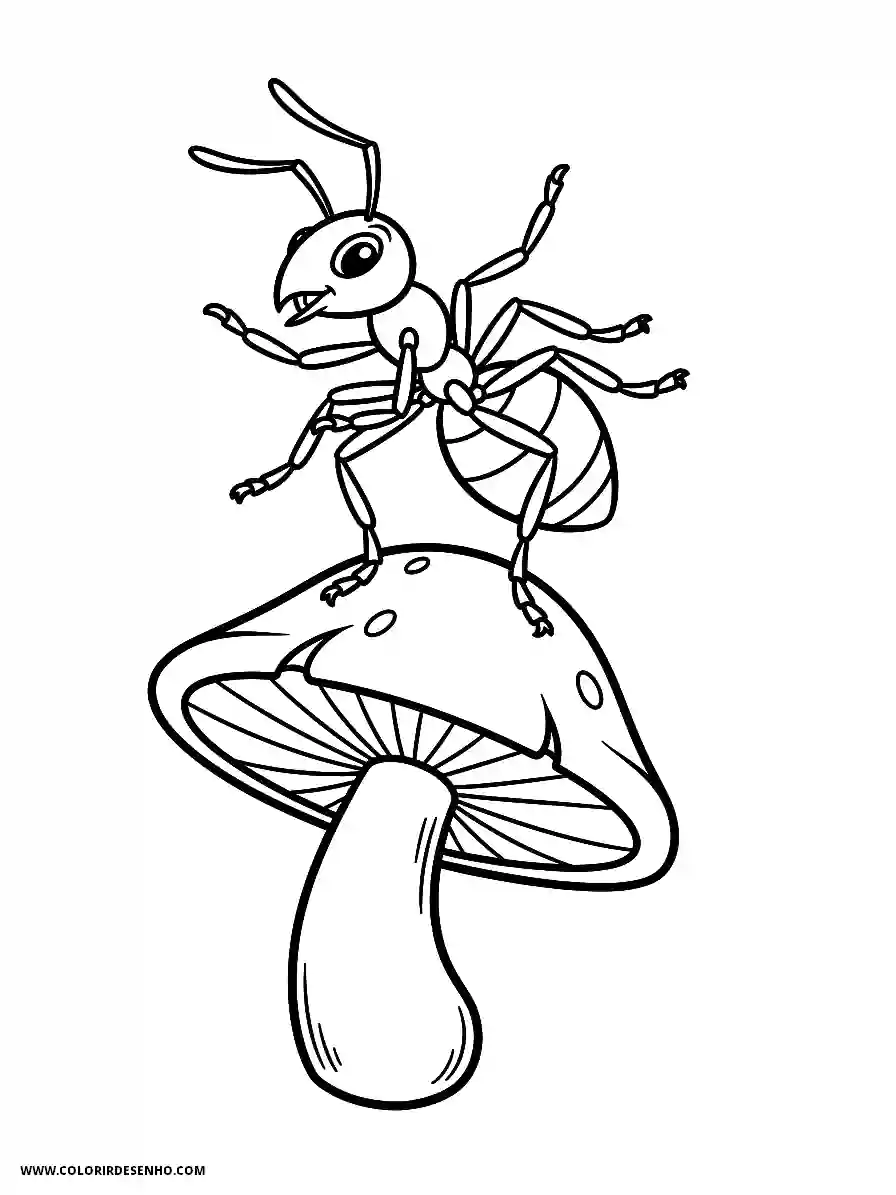 Ant Coloring Pages (136+ Free Printables) 126 Funny ant cartoon style balancing precariously on a mushroom cap