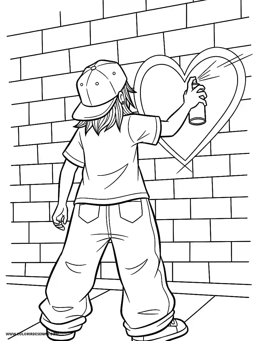 Hip Hop Coloring Pages (248+ Free Printables) 14 hip hop cartoon style simple easy girl spray painting a heart on a brick wall2047