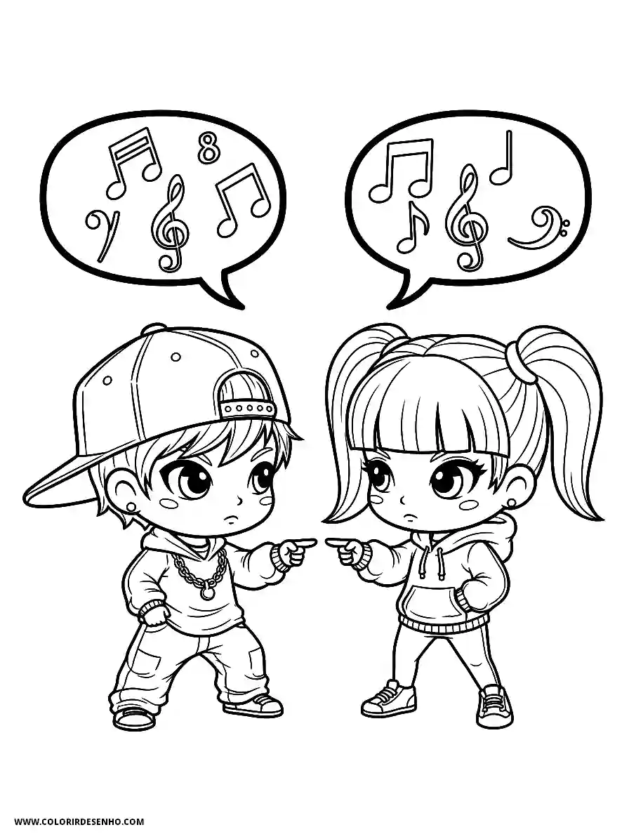 Hip Hop Coloring Pages (248+ Free Printables) 15 hip hop chibi style adorable pair of mini figures engaging in rap duel2046