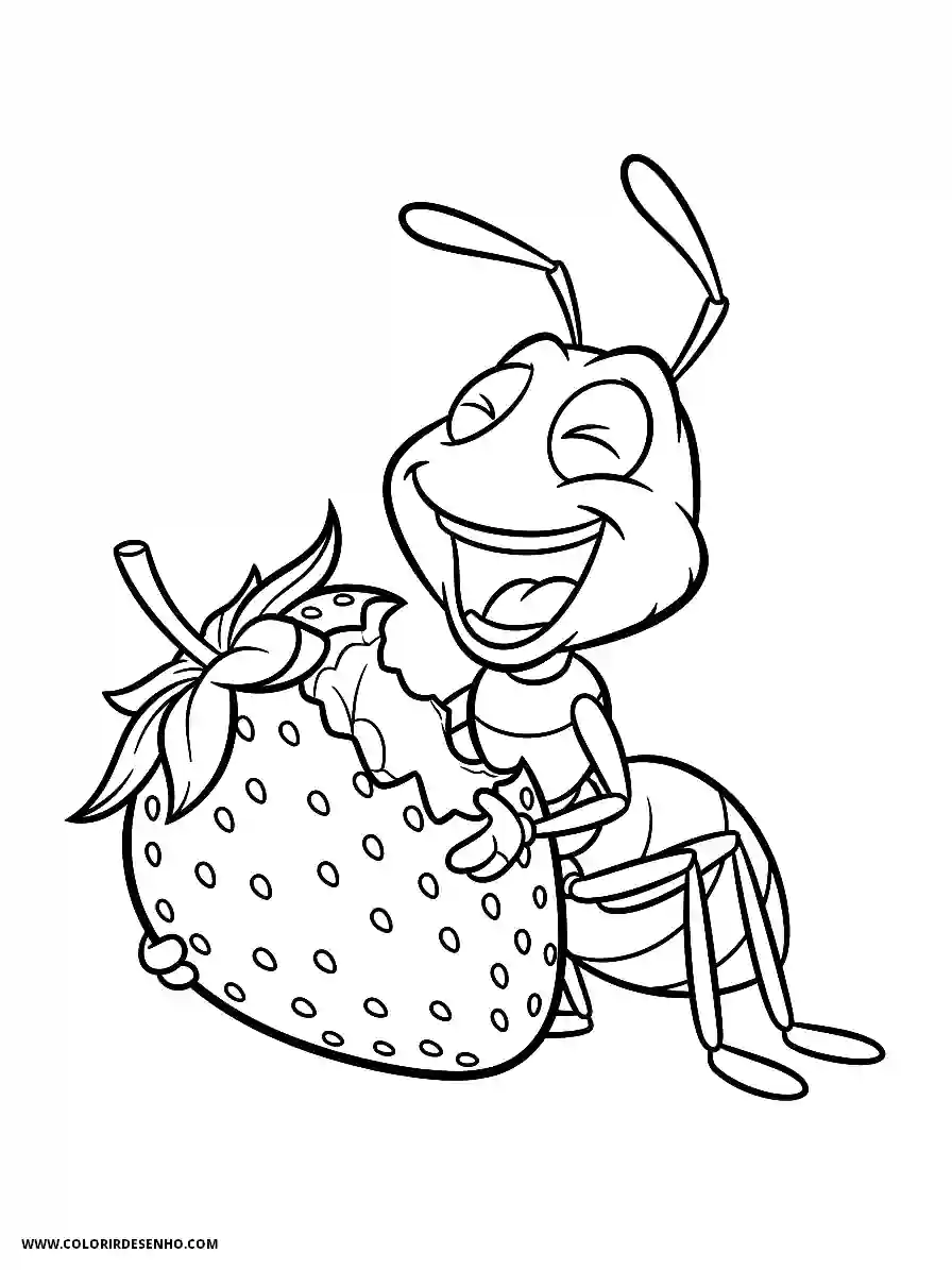 Ant Coloring Pages (136+ Free Printables) 128 Joyful ant animation style laughing hysterically while eating a strawberry