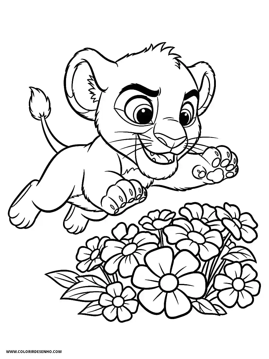 Lion Coloring Pages (259+ Free Printables) 216 Lion 3d animation style cute adorable lion cub jumping on blossoms fun