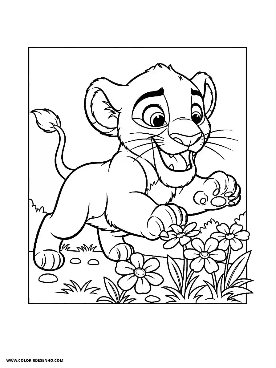 Lion Coloring Pages (259+ Free Printables) 217 Lion 3d animation style cute adorable lion cub leaping on blooms happily