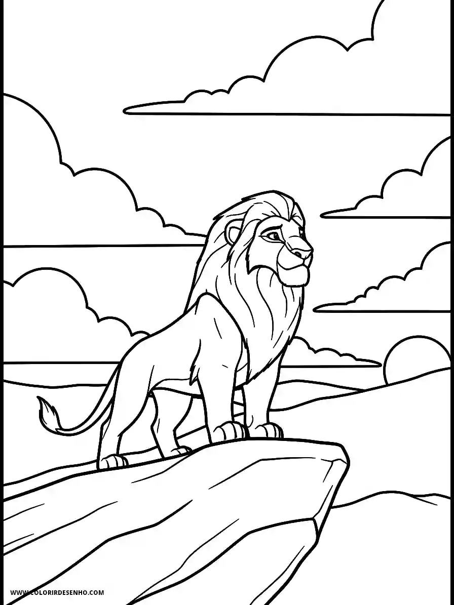 Lion Coloring Pages (259+ Free Printables) 219 Lion 3d animation style simple for kids majestic lion standing on pride rock at sunset