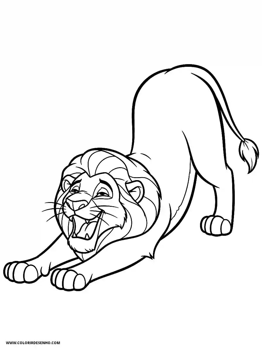 Lion Coloring Pages (259+ Free Printables) 223 Lion 3d animation style simple lion stretching after waking up from nap to print