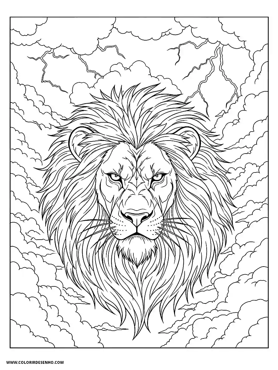 Lion Coloring Pages (259+ Free Printables) 225 Lion anime style for adults fierce lion with flowing mane against stormy sky