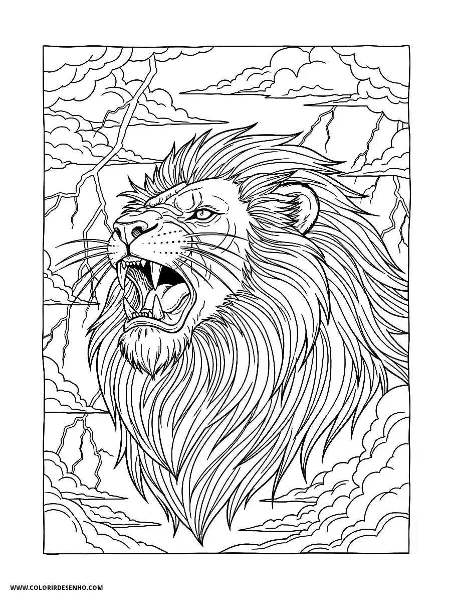 Lion Coloring Pages (259+ Free Printables) 226 Lion anime style for adults fierce lion with flowing mane against stormy sky