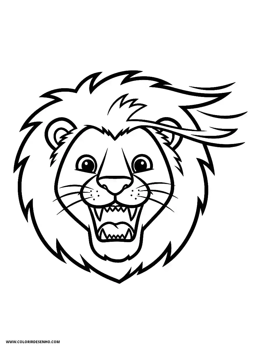 Lion Coloring Pages (259+ Free Printables) 228 Lion cartoon style easy for kids lion roaring with wind blowing through its mane