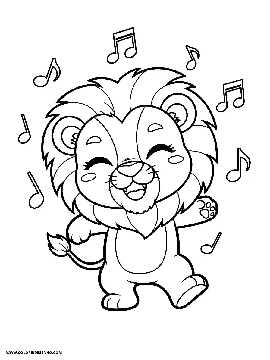 Lion Coloring Pages (259+ Free Printables) 235 Lion chibi style for kids joyful lion moving to rhythm with notes