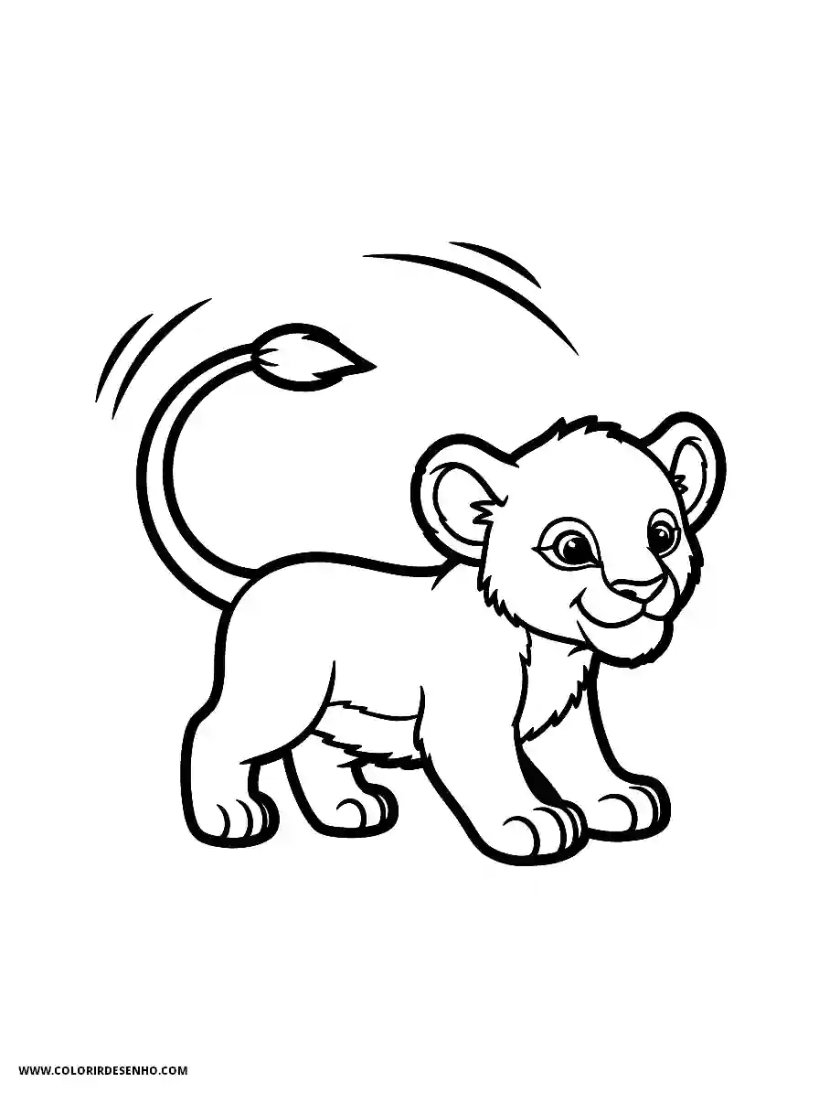 Lion Coloring Pages (259+ Free Printables) 246 Lion line art easy for kids lion cub running after tail in loop