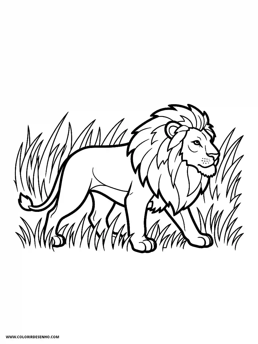 Lion Coloring Pages (259+ Free Printables) 247 Lion line art simple easy lion strolling via high grassland vegetation
