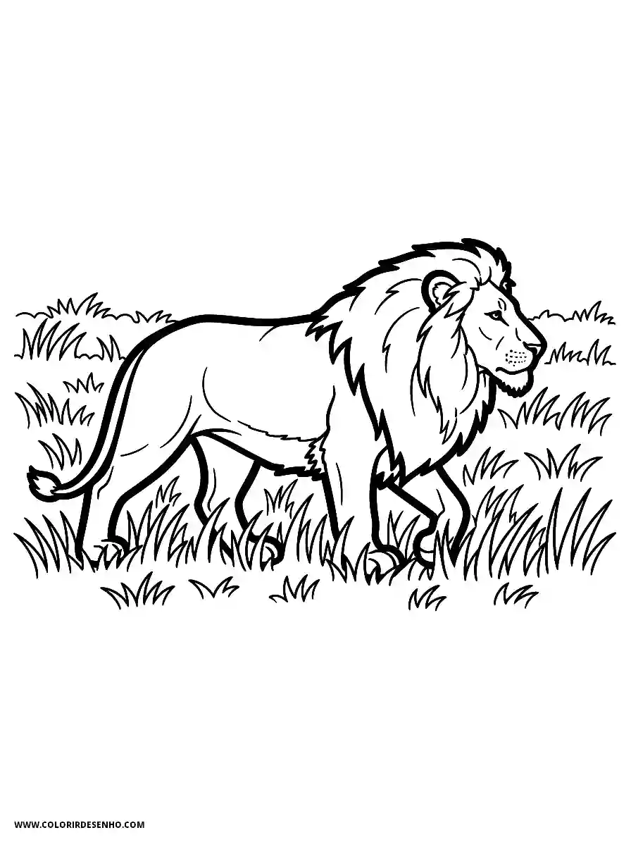 Lion Coloring Pages (259+ Free Printables) 248 Lion line art simple easy lion treading through high plain grass
