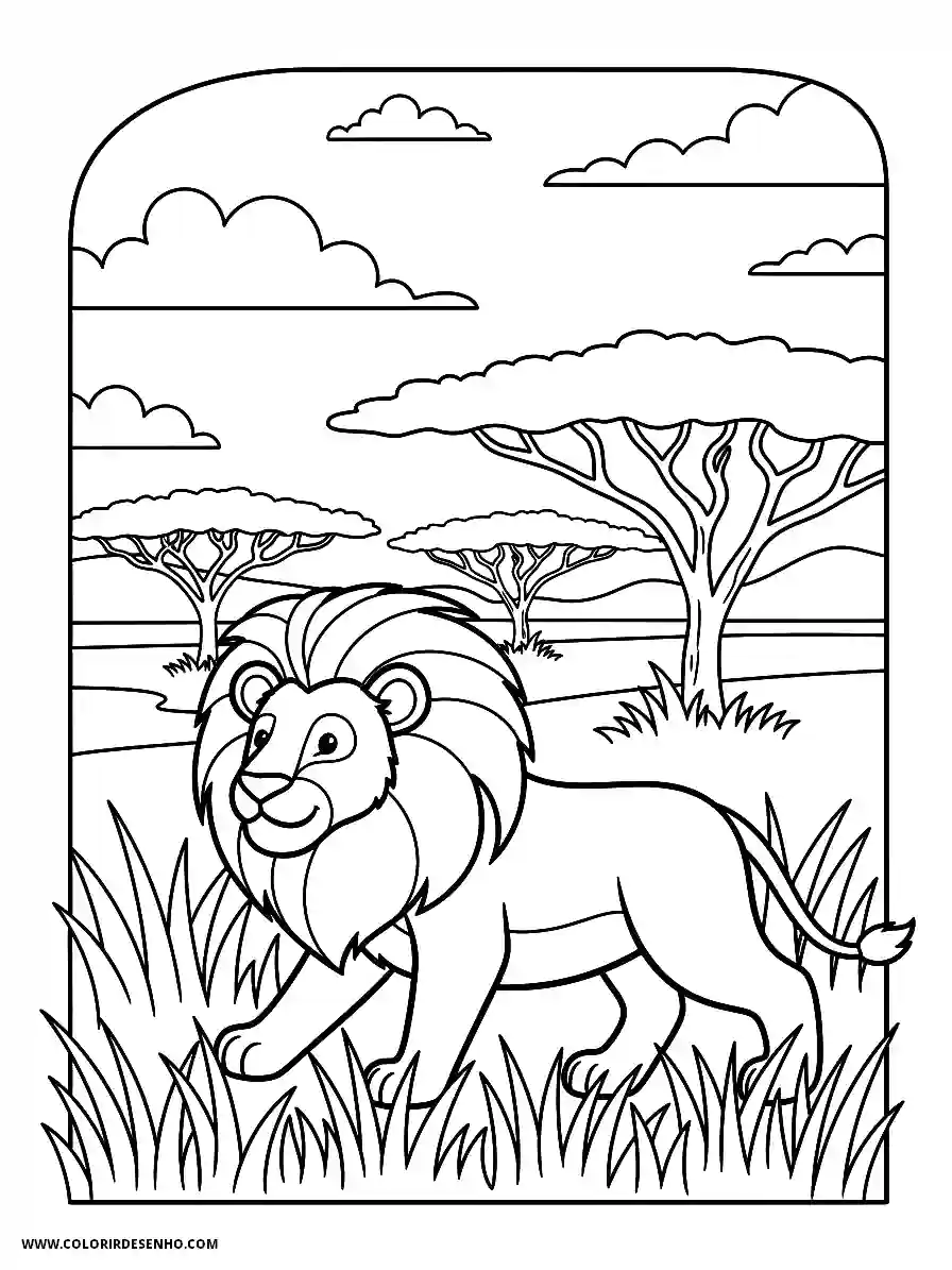 Lion Coloring Pages (259+ Free Printables) 249 Lion line art simple easy lion walking through tall savanna grass