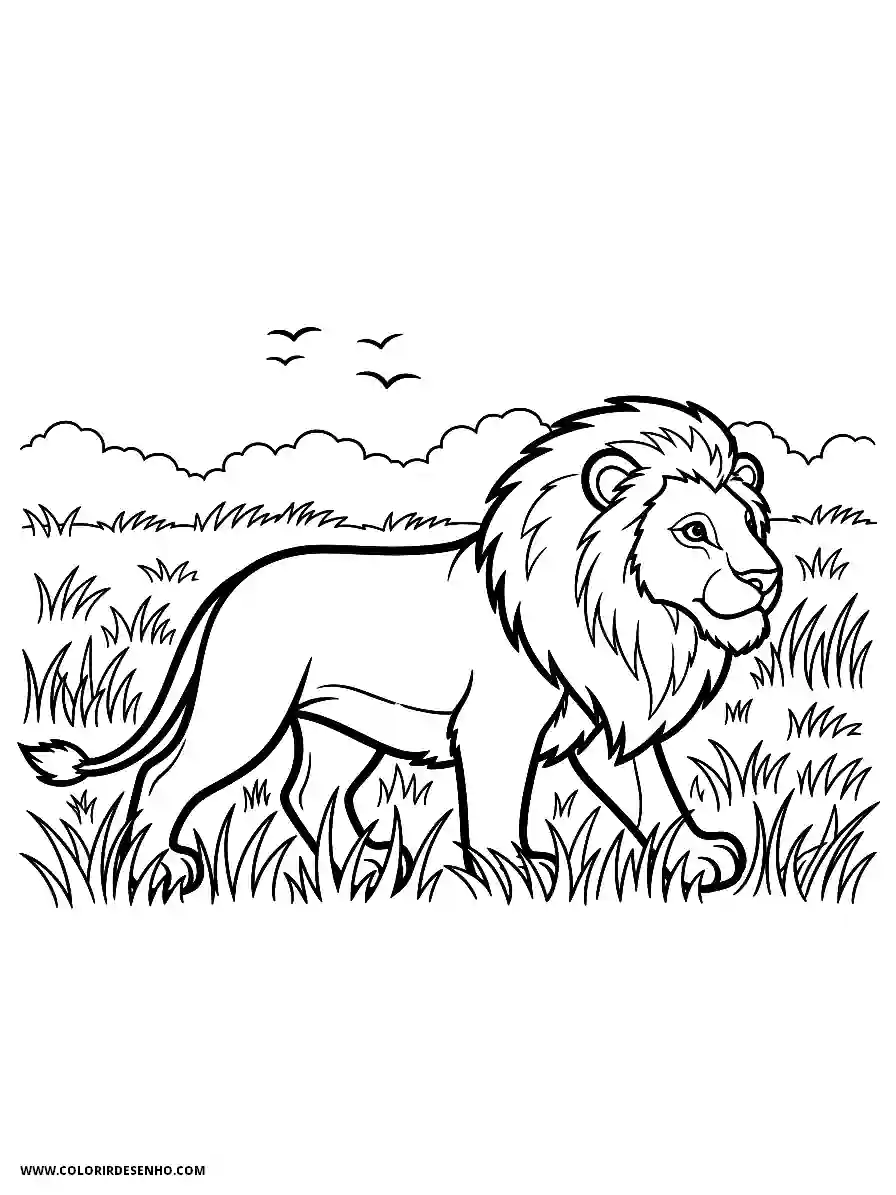 Lion Coloring Pages (259+ Free Printables) 250 Lion line art simple easy lion walking through tall savanna grass