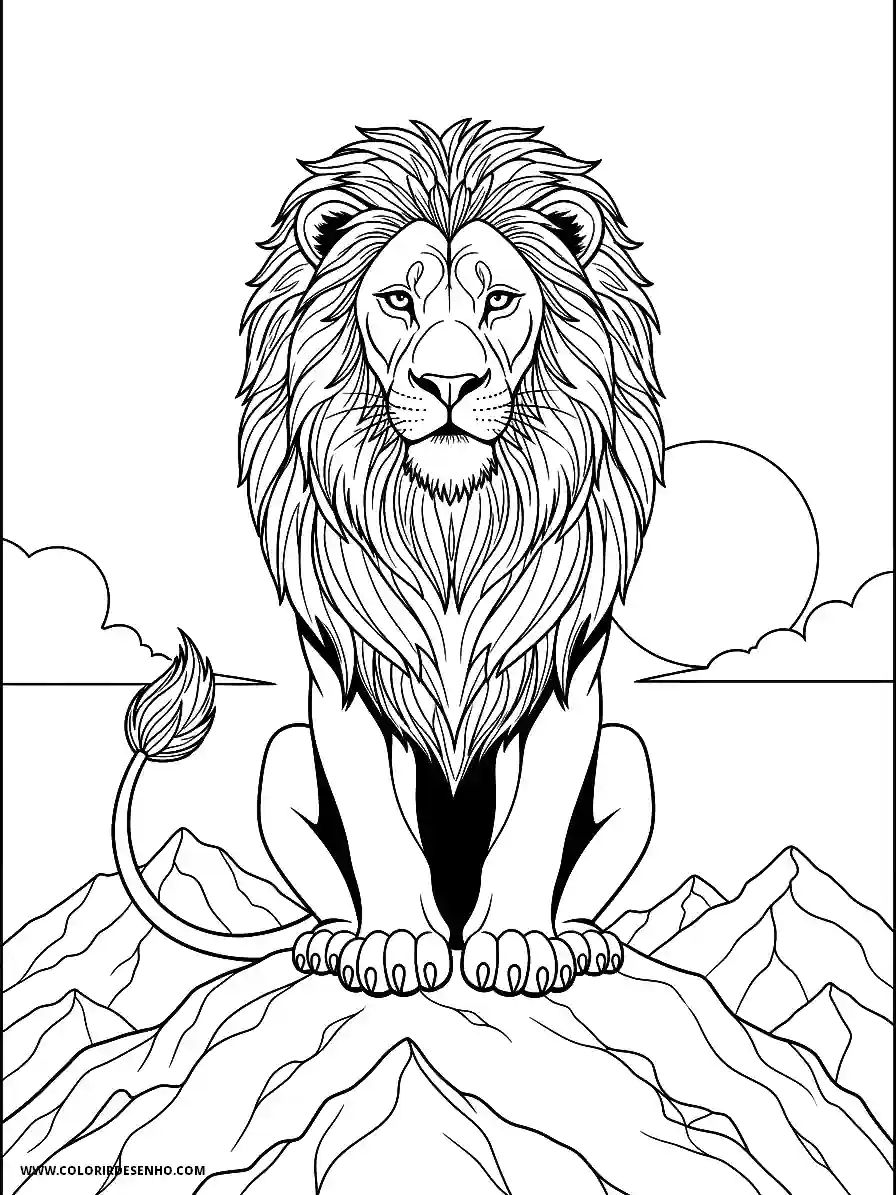 Lion Coloring Pages (259+ Free Printables) 252 Lion manga style simple for adults smart aged lion perched nobly on hill summit