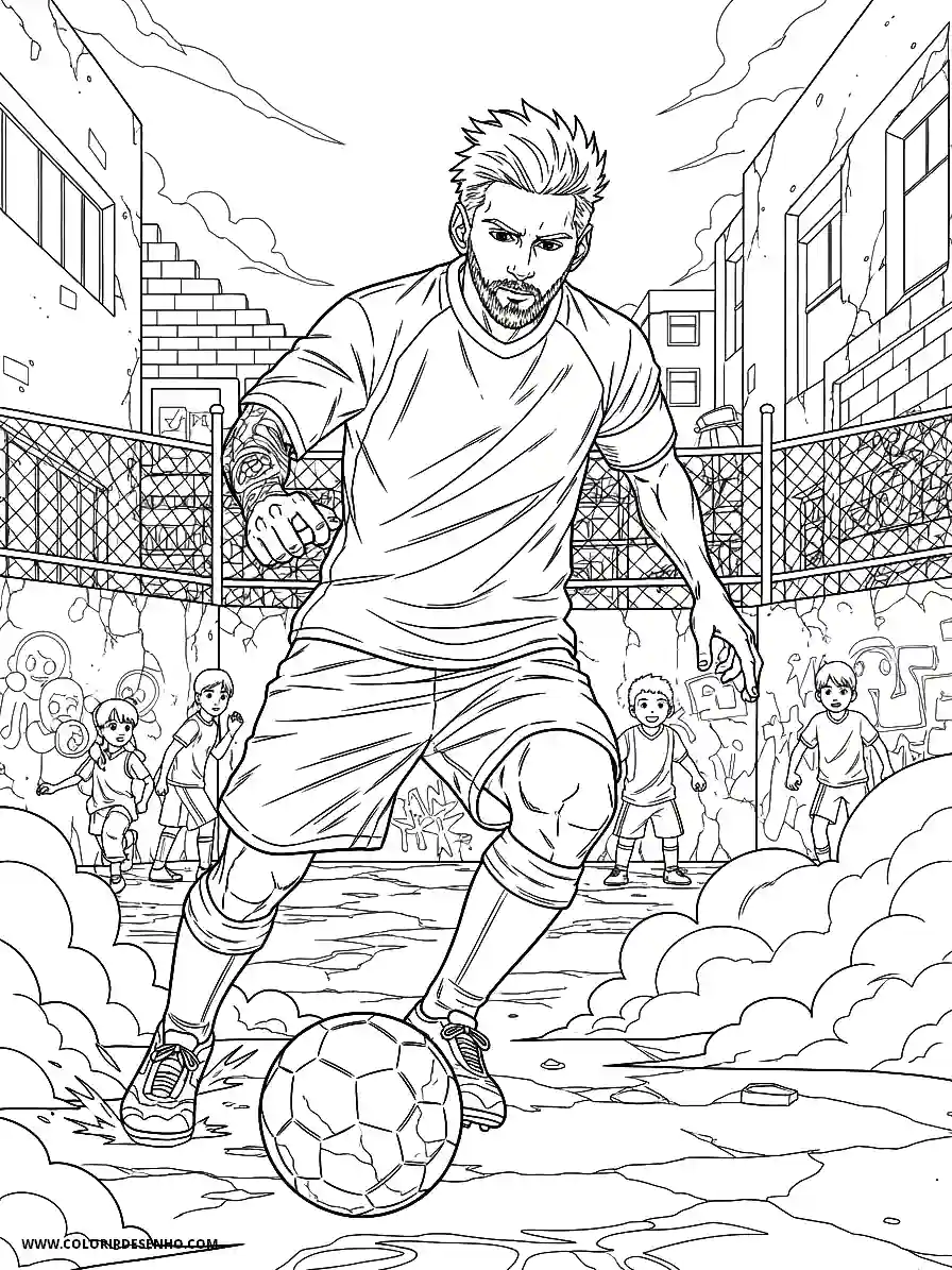 Lionel Messi Coloring Pages (95+ Free Printables) 73 lionel messi anime style for adults playing in a dusty urban street soccer environment1886